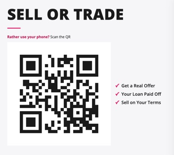The kiosk's Sell or Trade form, with a QR code under the line Rather use your phone? Scan the QR.
